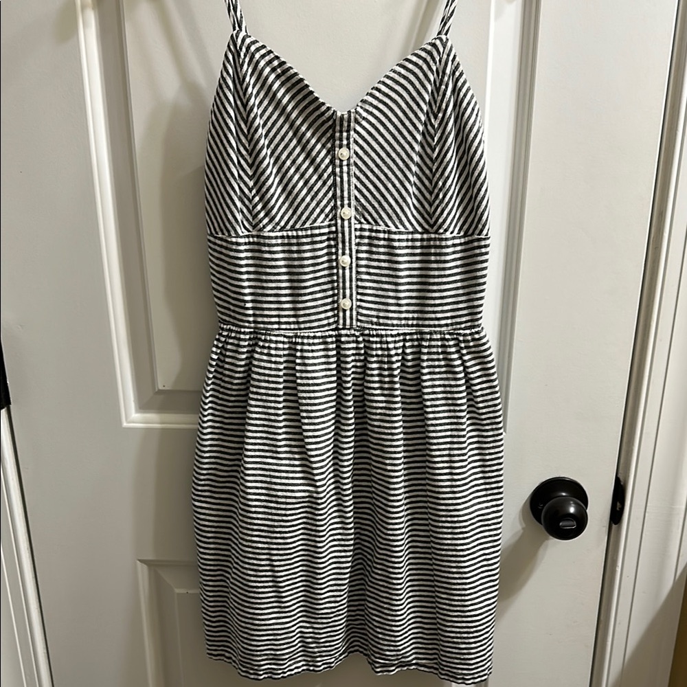Love Notes Navy and White Striped Dress with Button Detail